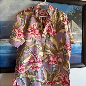 reyn spooner Lavender Hawaiian Camp Shirt with Pink Floral Print